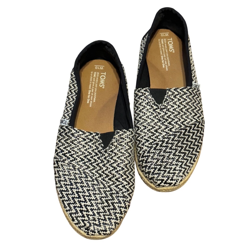 TOMS‎ Alpargata Woven Espadrille Chevron White Black ZigZag Comfort Shoes 10W
